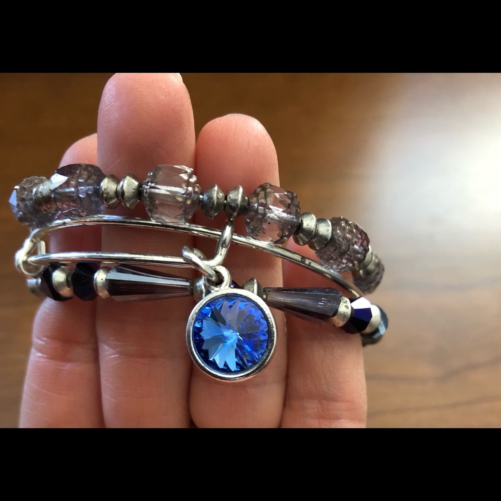 Alex and Ani Triple Stack Blue Sapphire Silver Lot